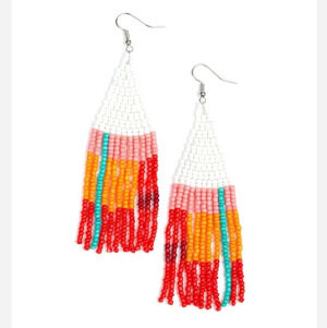 NWT Boho Long White Multicolored Seedbead Earrings